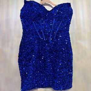 Portia and Scarlett Royal Blue Strapless Sequin Mini Dress